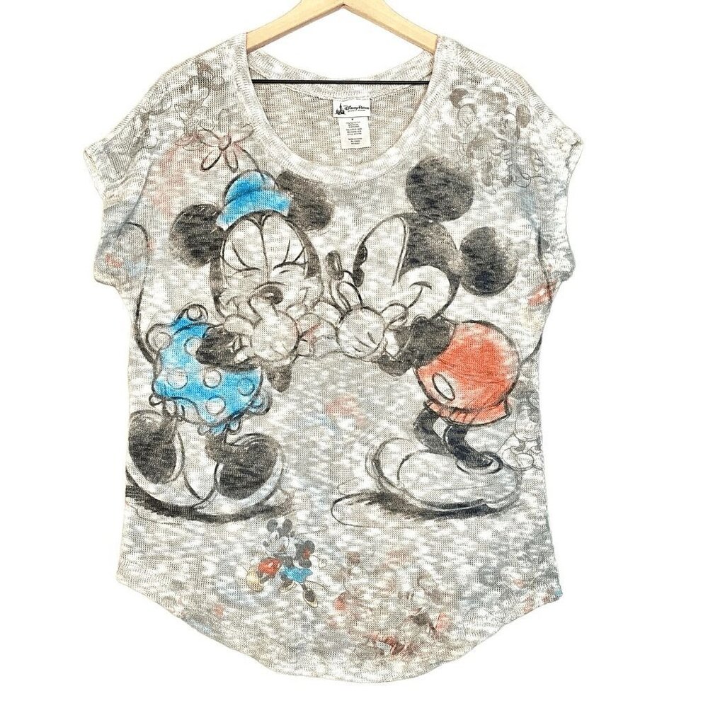 Disney Parks Mickey & Minnie Open Weave Sweater Burn Out Dolman Sleeve Size M